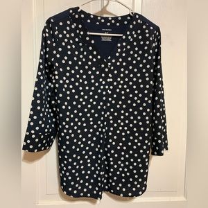 Van Heusen Navy Blue Polka Dot Blouse
